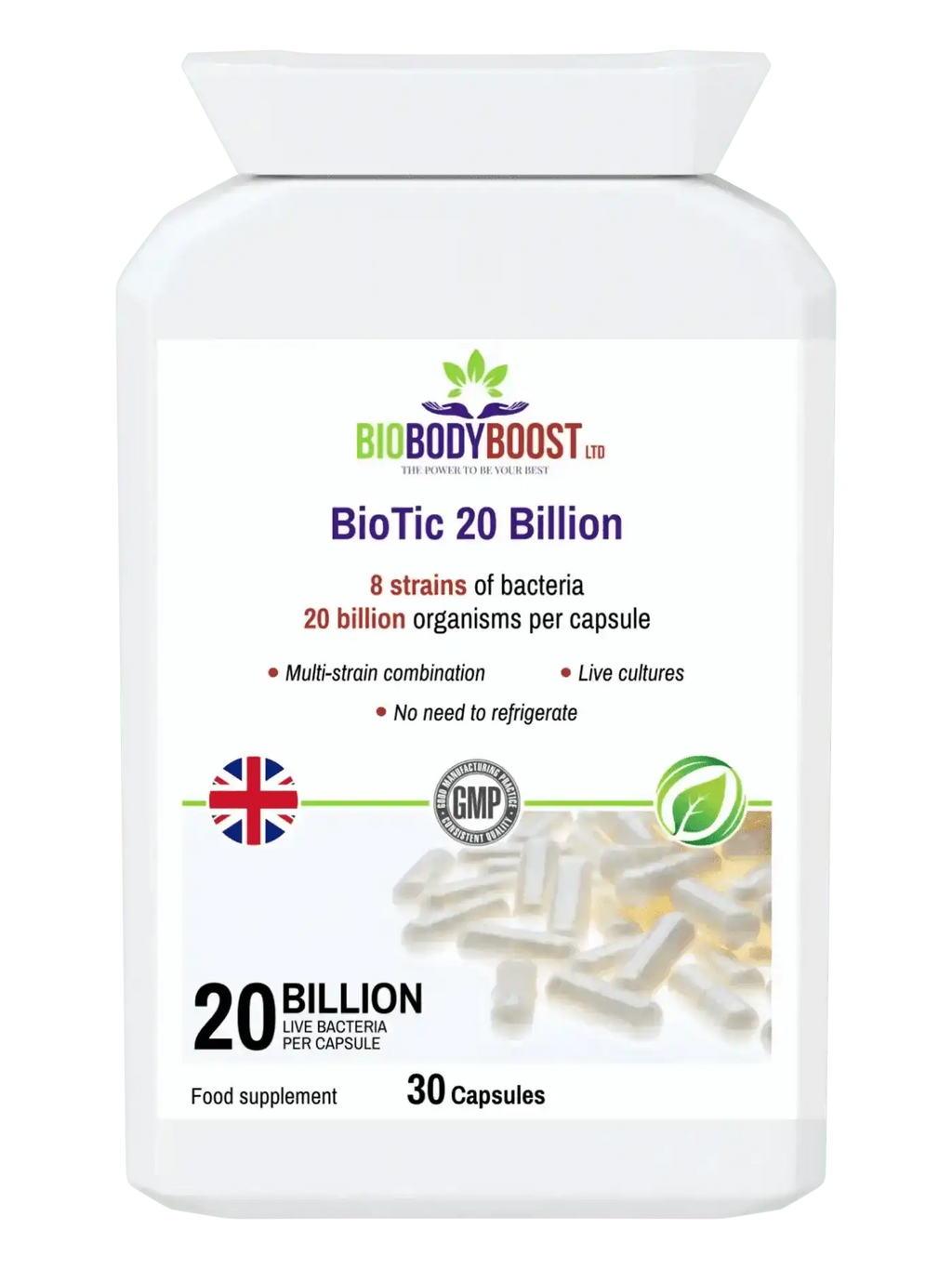 BioBodyBoost Vegan Probiotic - 20 Billion Live Cultures