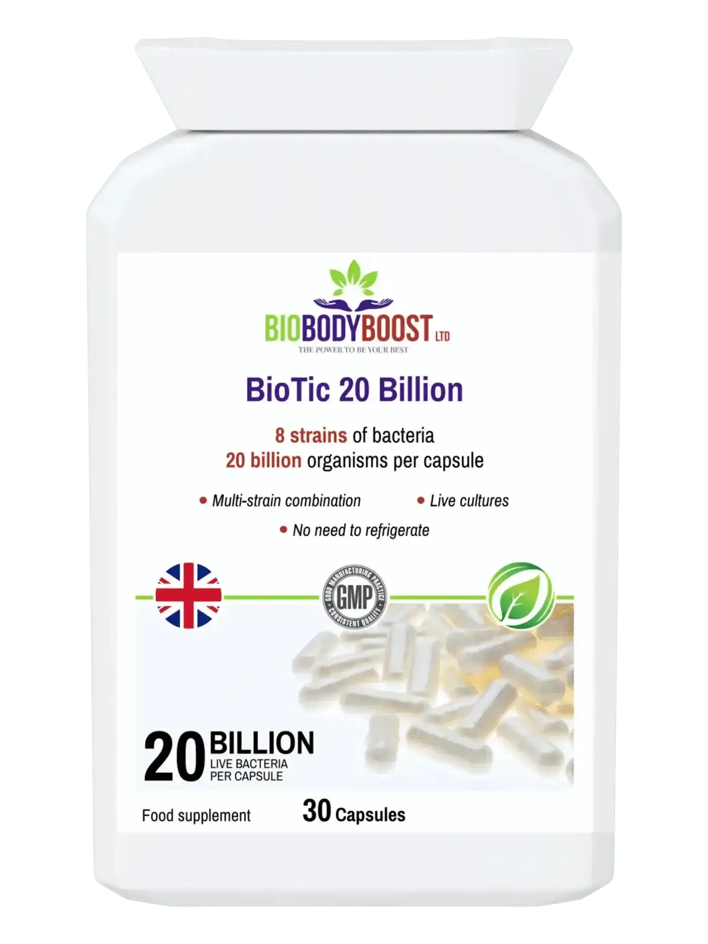 BioBodyBoost Vegan Probiotic - 20 Billion Live Cultures