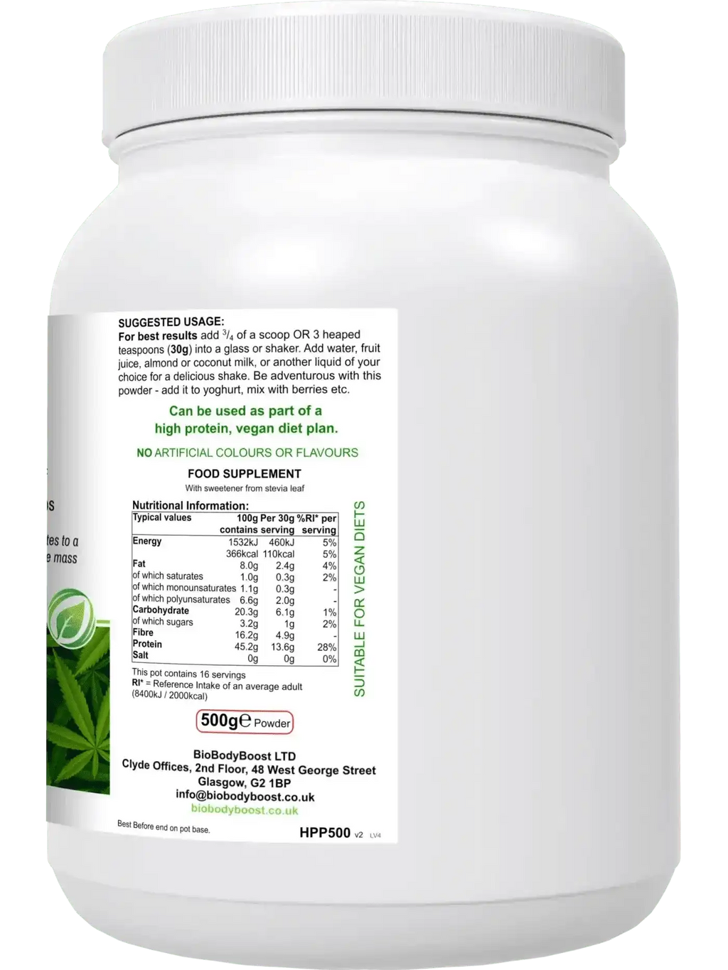 HyperHemp Vegan Hemp Protein Powder – 500 g | Plant‑Based, High Protein, UK‑Made